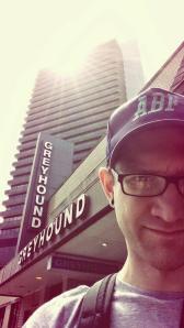 Outside the Greyhound station in Birmingham, AL