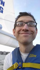 My first sailing adventure. (Note the terror in my eyes)