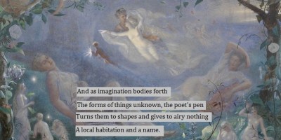Shakespeare quote over painting of scene from A Midsummer Night's Dream