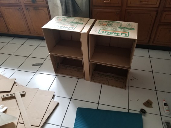 Cardboard box bookshelves
